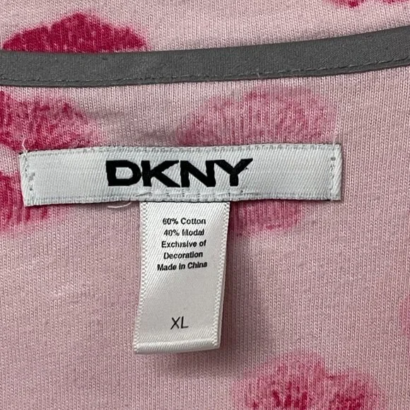 DKNY Womens XL Pink Kiss Print Pajama Top Cotton & Modal Long Sleeve Button-Up - Picture 4 of 9